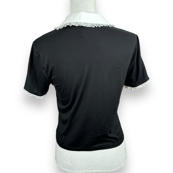 Hot Topic Black Whimsy Goth Peter Pan Collar Shirt Mushroom Fairycore Lace Polo - Picture 4 of 9